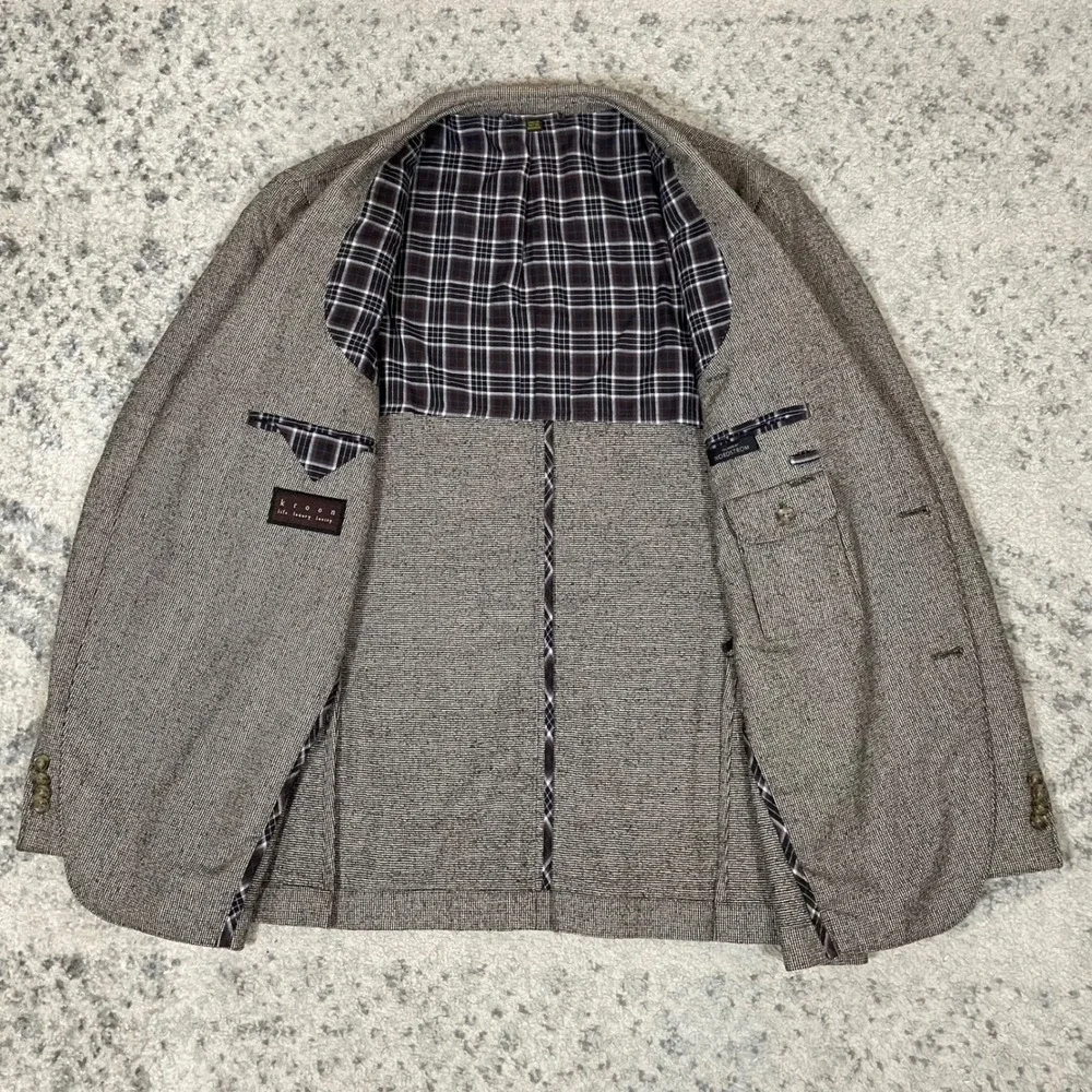 Kroon Tweed Wool Classic Fit Sport Coat Blazer Mens 44R Brown Houndstooth EUC‎